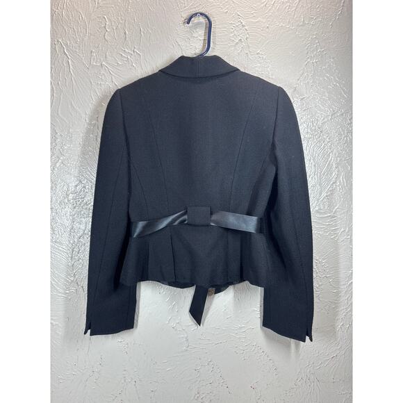 Tahari Tweed Satin Belt Stone Snap Belt Fitted Blazer Jacket‎ Petite 2 Black - Picture 4 of 6